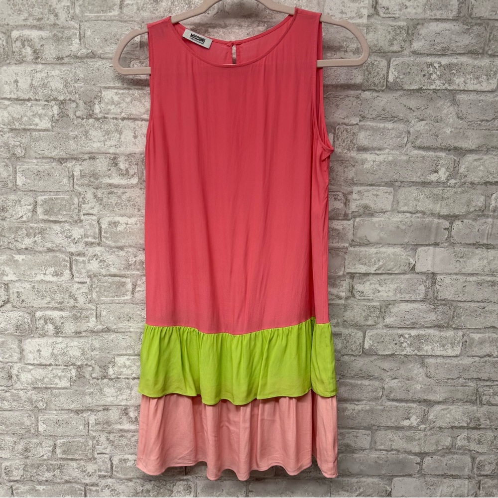 Moschino Cheap and Chic Silk Tiered Tank Dress Women’s Size 8 Pink and‎ Green